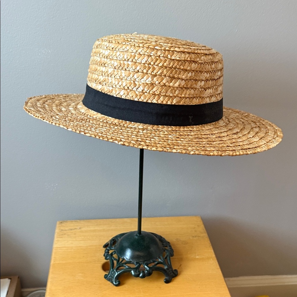 Straw Boater Hat With Black Band - image 5
